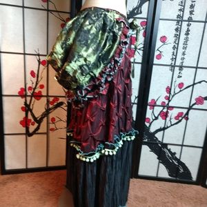 Handmade gypsy belly dance bustle skirt holiday steampunk OOAK NWOT OS green red